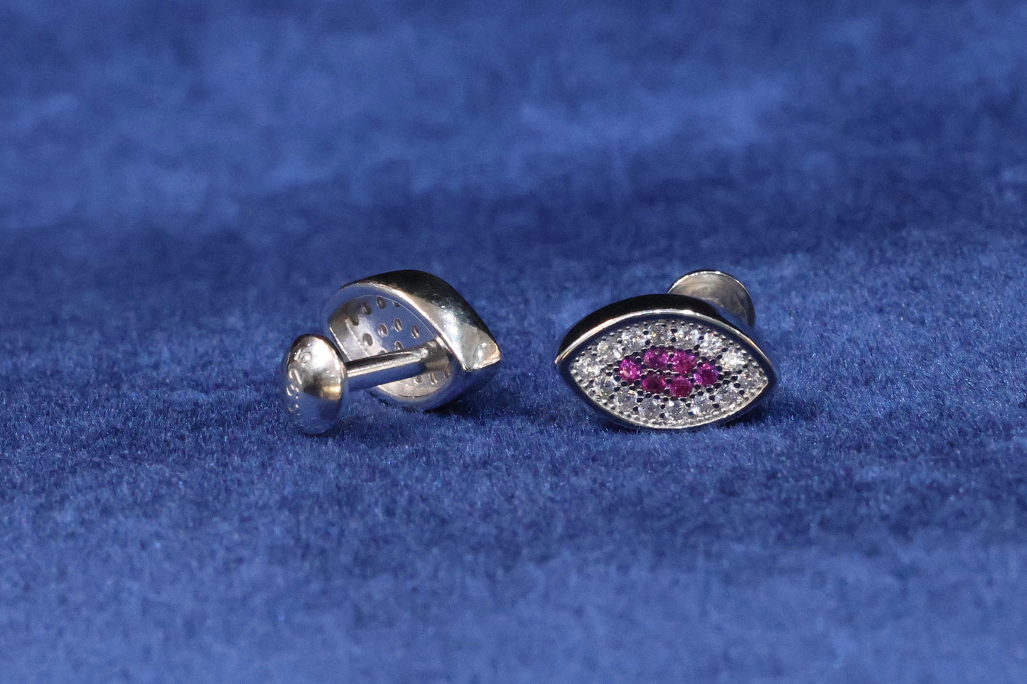 Handcrafted 92.5 Sterling Silver Pink and White Stone Stud Earrings