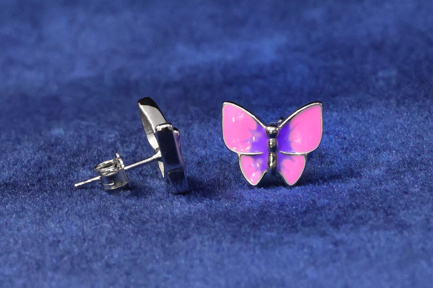 Royal 92.5 Sterling Silver Pink Butterfly Stud Earrings
