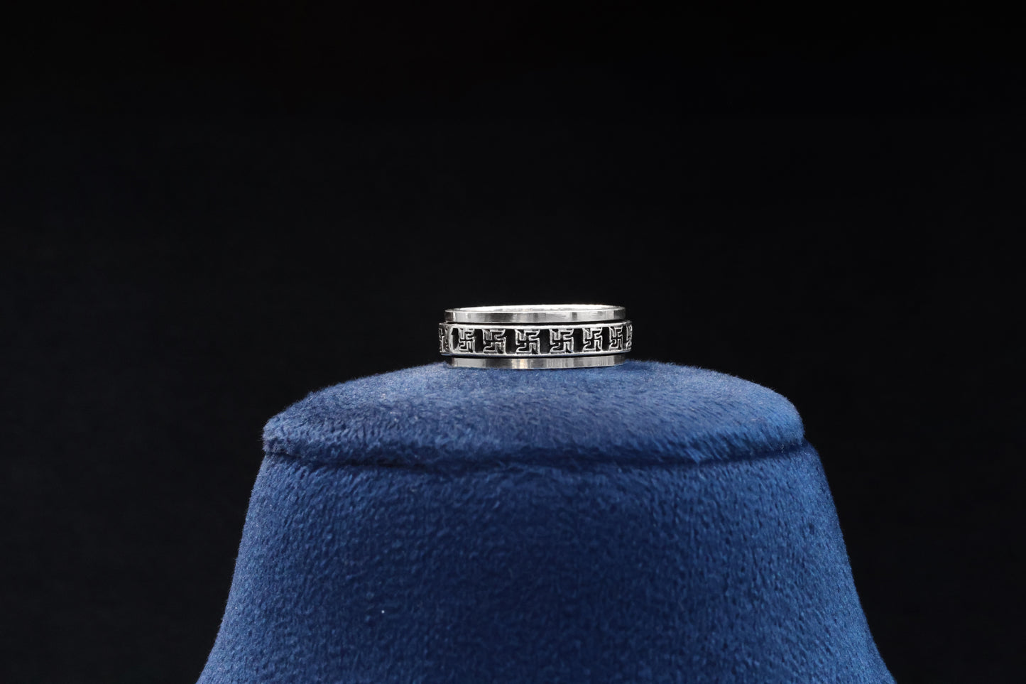 92.5 Pure Silver Ring - Rotating Antique Polish Swastik