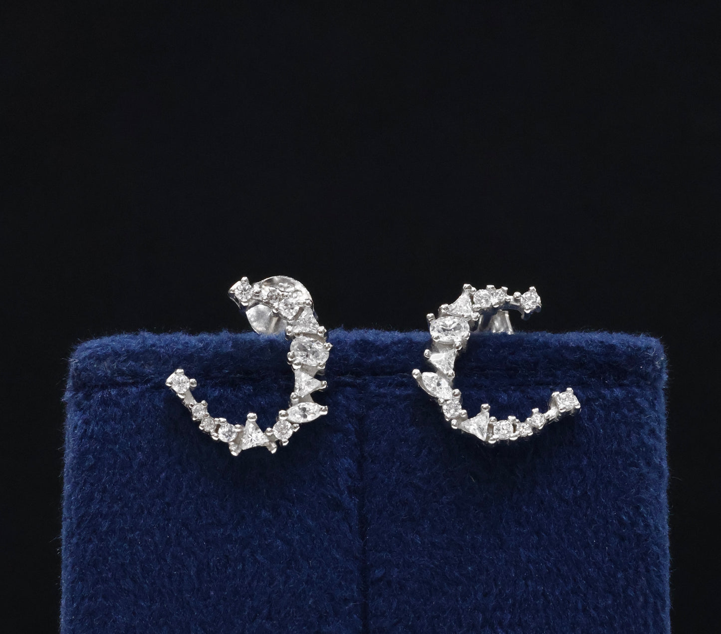 Sophisticated 92.5 Sterling Silver Stone Studded Crescent Moon Earrings