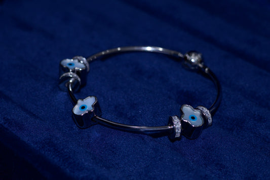 Handcrafted Pure 92.5 Silver Evil Eye Kada