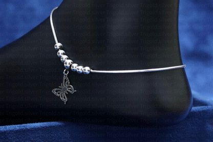 92.5 Silver Anklet with Butterfly Charm