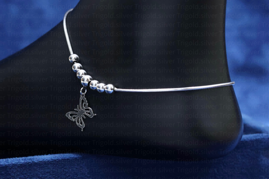 92.5 Silver Anklet with Butterfly Charm