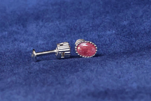 Stylish 92.5 Sterling Silver Pink Stone Stud Earrings