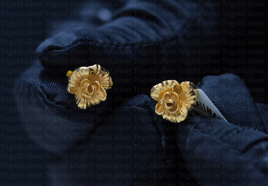 Solid Gold Rose Design Ear Tops – 91.6 BIS Hallmarked
