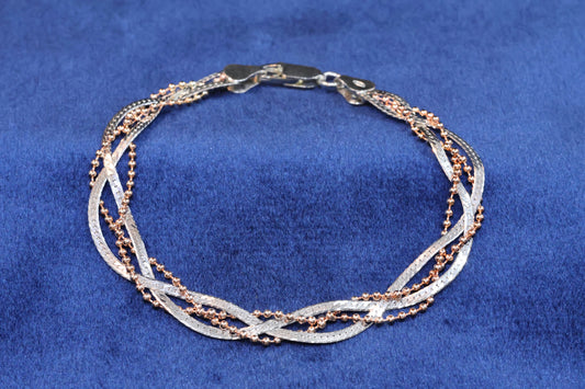 Platinum & Rose Gold Multi-Strand 92.5 Silver Bracelet