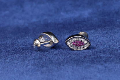 Handcrafted 92.5 Sterling Silver Pink and White Stone Stud Earrings