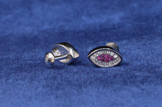Handcrafted 92.5 Sterling Silver Pink and White Stone Stud Earrings