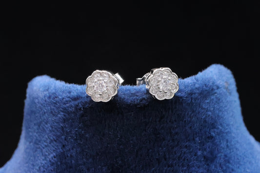 Classic 92.5 Sterling Silver Multistone Flower Stud Earrings