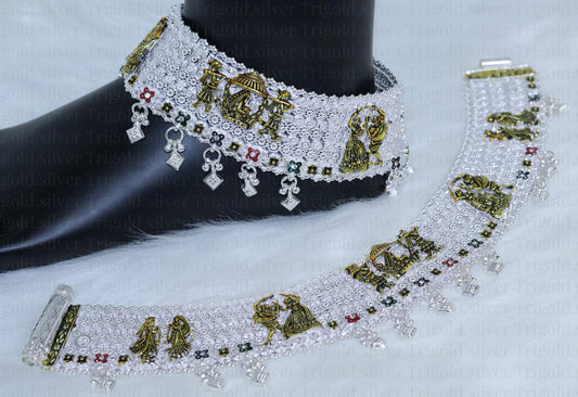 Dulhan Payal 
/ Silver Bridal Anklet with Gold Plated Detailing