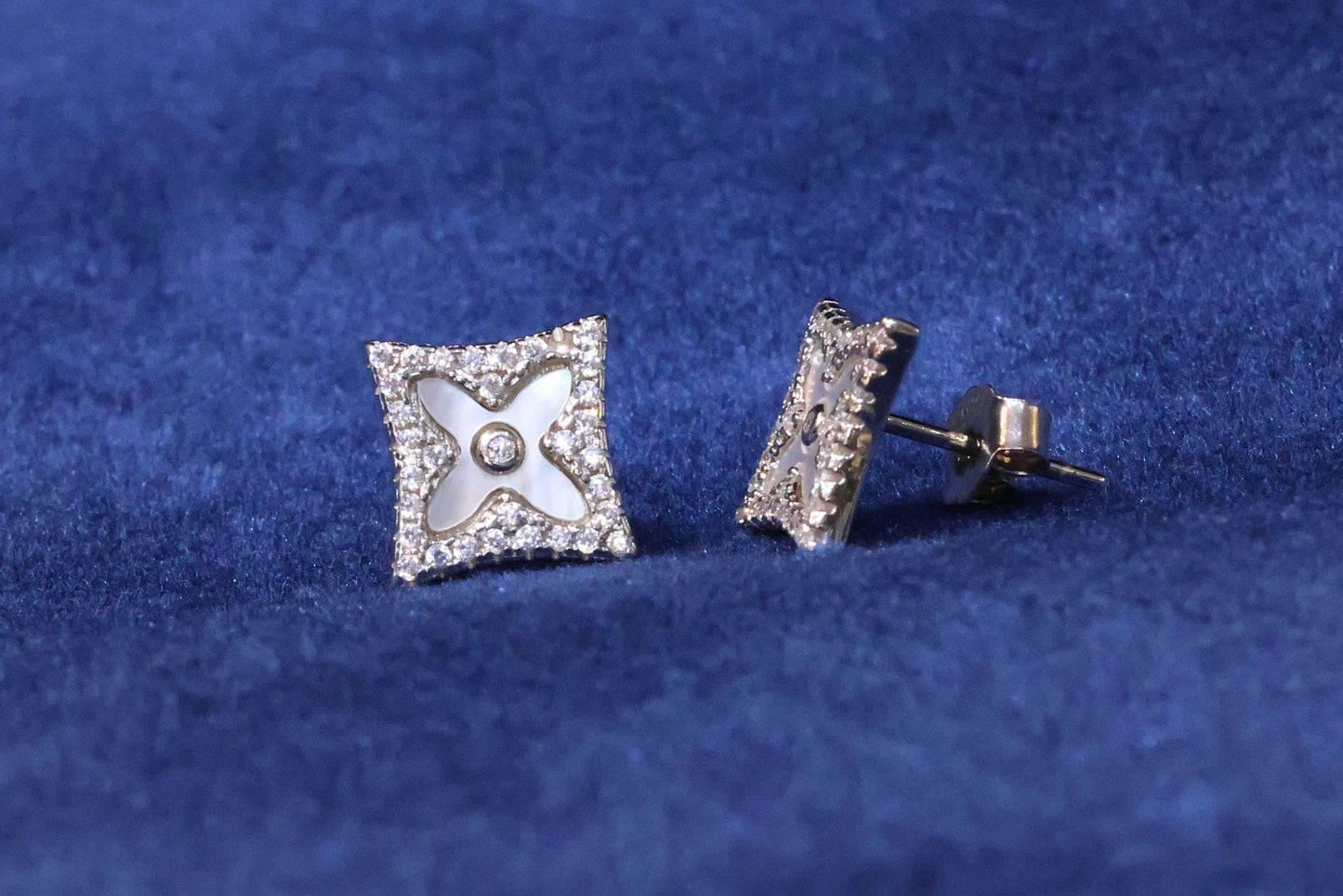 Elegant 92.5 Sterling Silver Square Stud Earrings