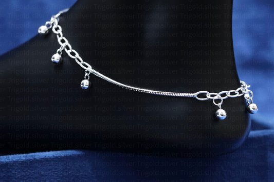 92.5 Silver Anklet with Gungroo Charms