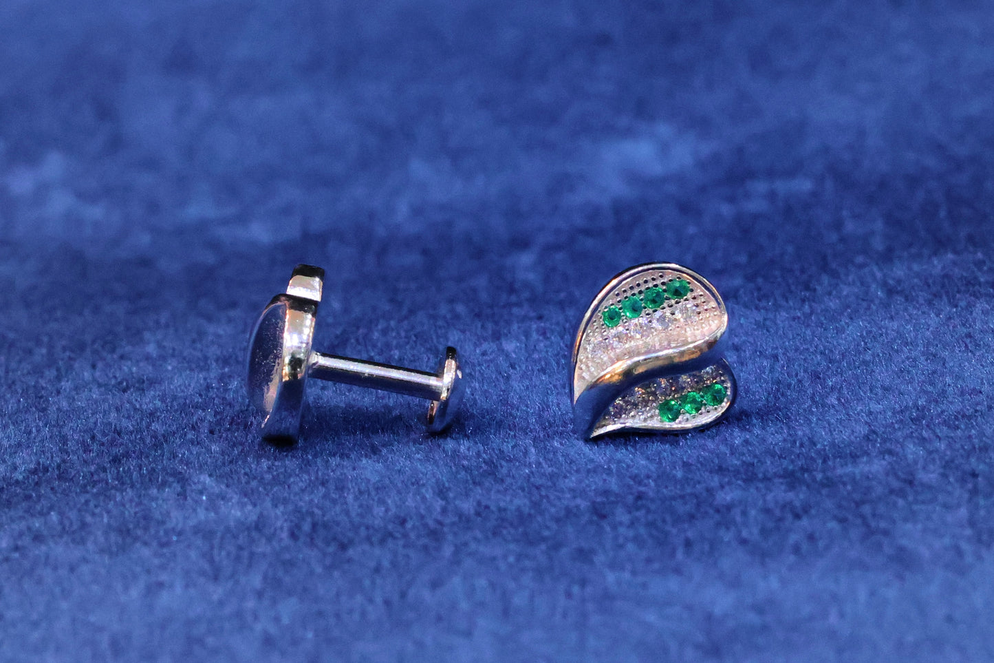 Radiant 92.5 Sterling Silver Green and White Stone Heart Stud Earrings