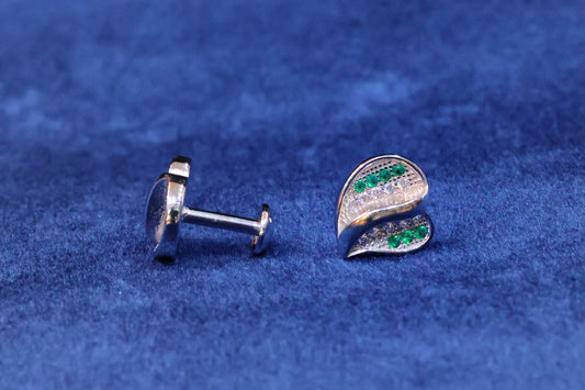 Radiant 92.5 Sterling Silver Green and White Stone Heart Stud Earrings