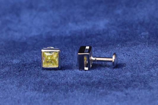 Stunning 92.5 Sterling Silver Yellow Stone Square Stud Earrings