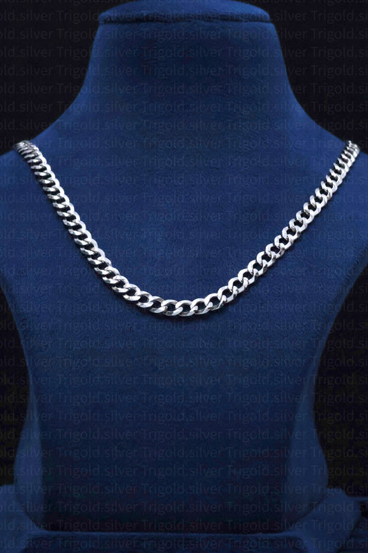 Cuban Platinum Finish Silver Chain