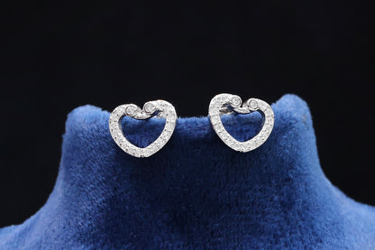 Exquisite 92.5 Sterling Silver Heart Stud Earrings