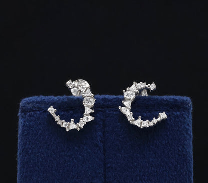 Sophisticated 92.5 Sterling Silver Stone Studded Crescent Moon Earrings
