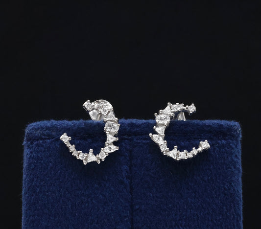Sophisticated 92.5 Sterling Silver Stone Studded Crescent Moon Earrings