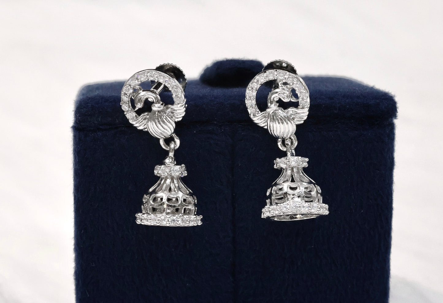 Stylish 92.5 Sterling Silver peacock Jhumka Earrings
