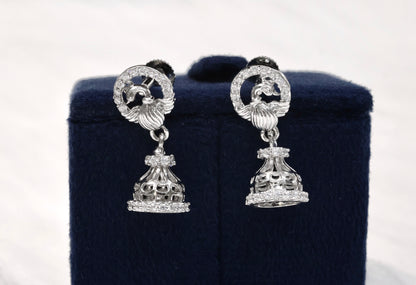 Stylish 92.5 Sterling Silver peacock Jhumka Earrings
