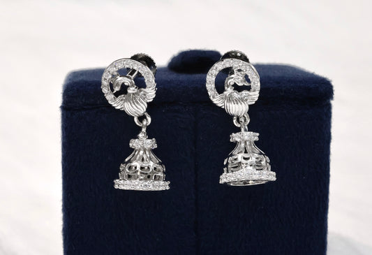 Stylish 92.5 Sterling Silver peacock Jhumka Earrings