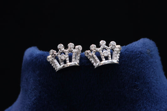 Lustrous 92.5 Sterling Silver Crown Stud Earrings