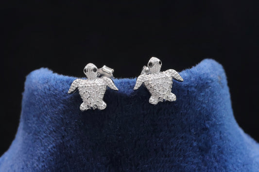 Dazzling 92.5 Sterling Silver Turtle Stud Earrings