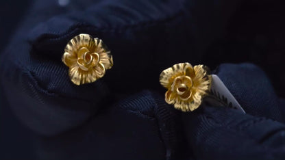 Solid Gold Rose Design Ear Tops – 91.6 BIS Hallmarked